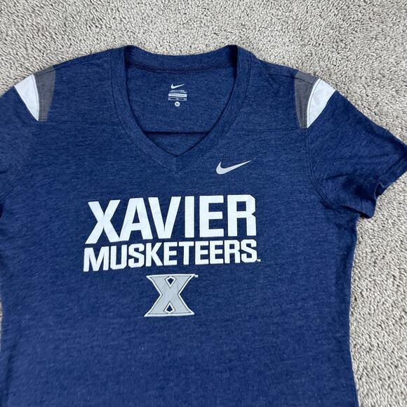 Xavier Musketeers Shirt Womens Extra Large NIKE Touch Down Tee Blue White V Neck - Picture 3 of 10